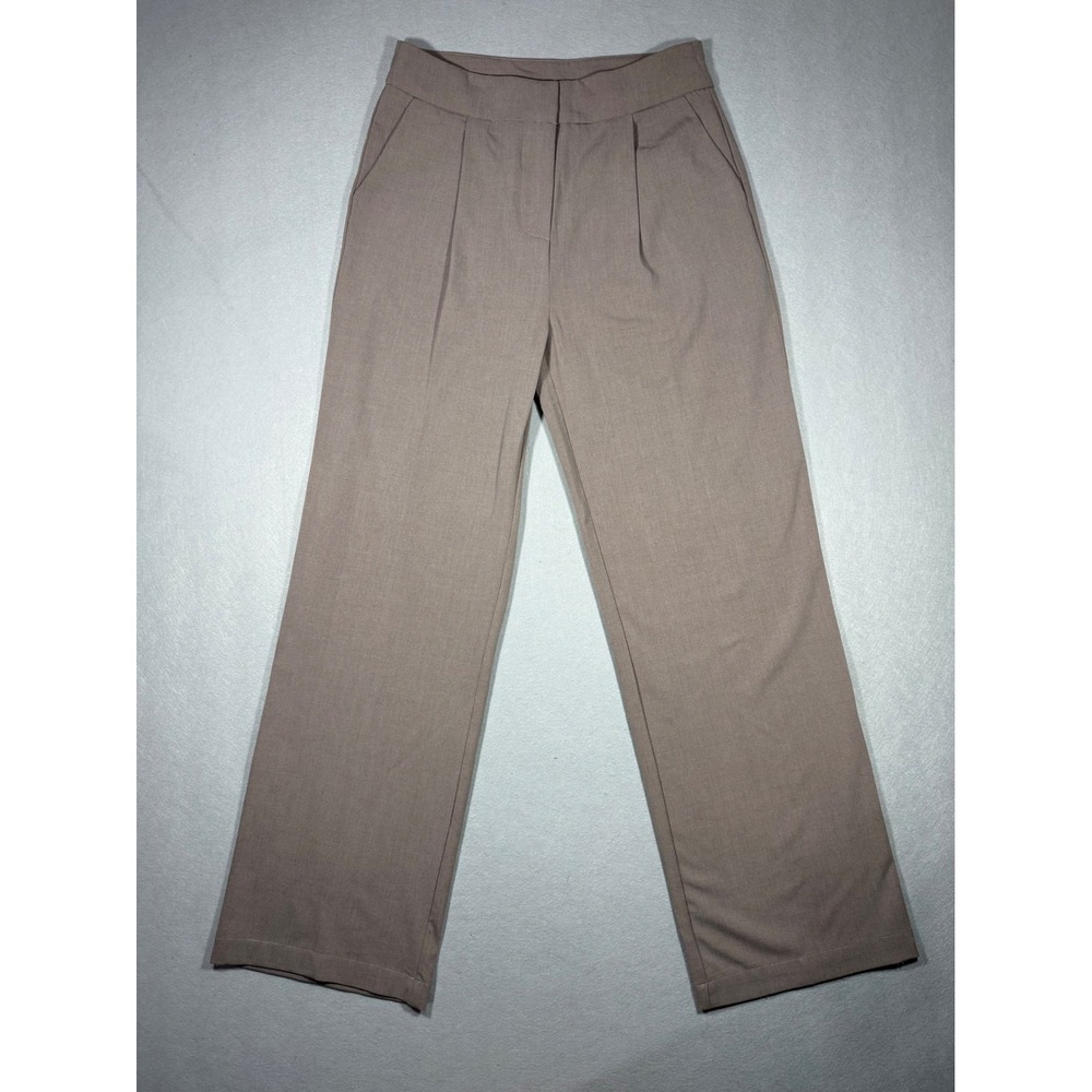Preppy Euro Taupe Brown Pleated Wide Leg Trousers Sz 38 High Rise